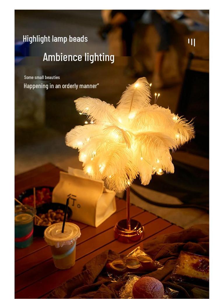 Ostrich Feather Table Lamp for Bedroom, Living Room, or Café Decor