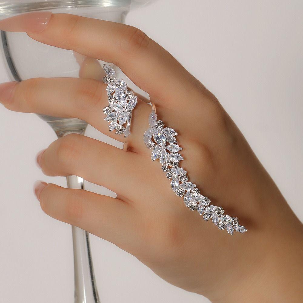 Copper Elegant Open Zirconia Ring Shiny Simplicity Female Leaf Ring  Valentine Day Gifts