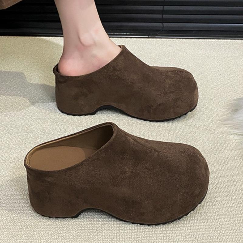 Fashion High Heels Platform Women's Slippers Designer Suede Fashion Slippers 2025 Casual Mules Shoes Walking Pumps Zapatillas De Mujer