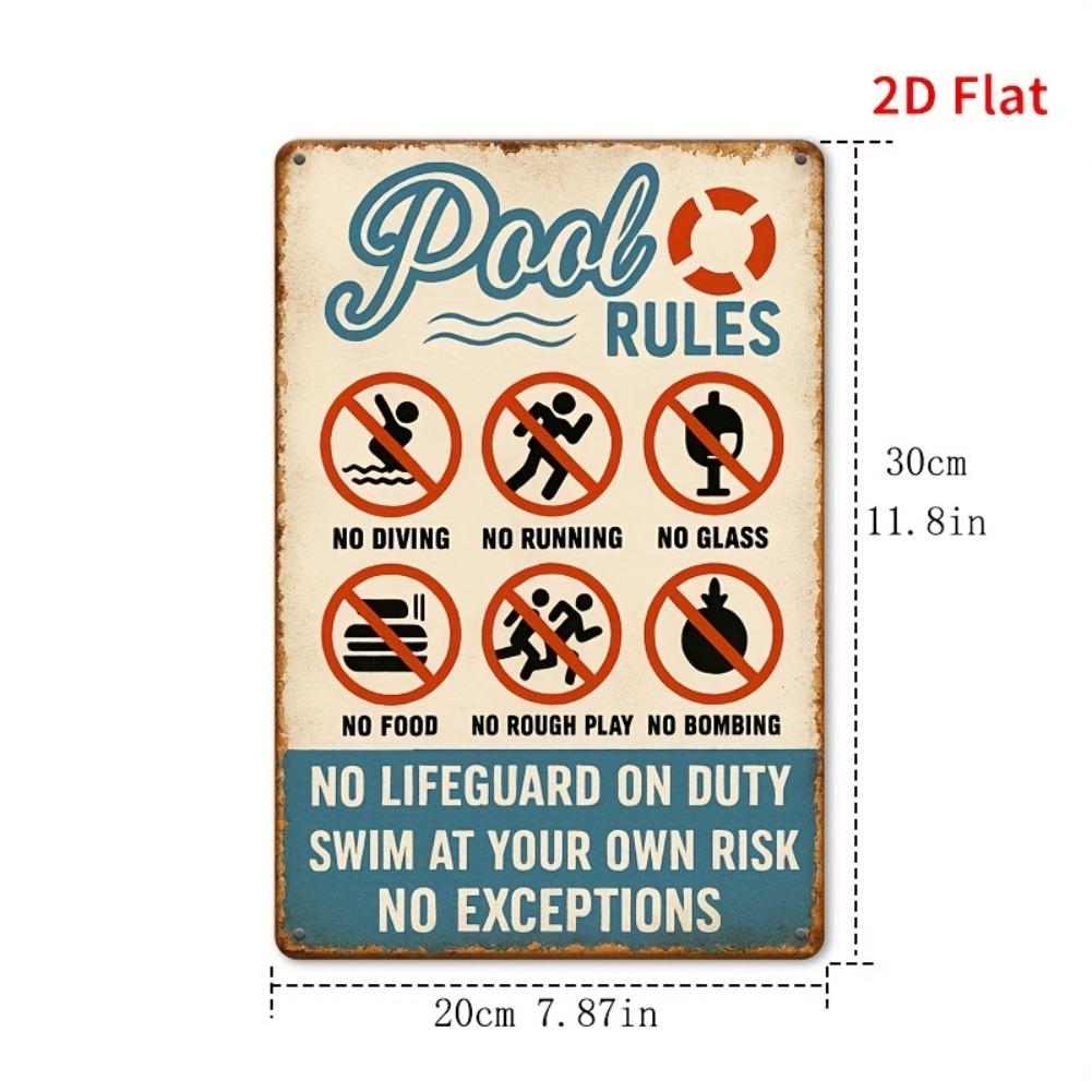 

[2D flat]1pcs 8x12inch vintage metal signs/ pool rules metal sign/ Vintage Plaque Decor, Home Decor, Restaurant Decor, Bar De 20x30cm（7.8x11.8inch）