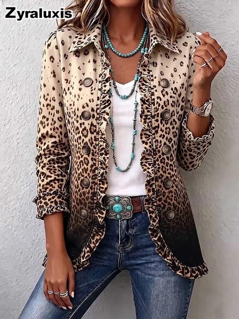 Giacca Ricamata Bohemienne Donna Autunno Cardigan Arricciato Stampa Floreale Larga Casual Manica Lunga