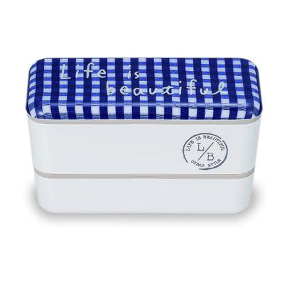 Showa Lunch Box Long Square Nest Lunch Box Gingham Check Navy 2 Tiers Lower Tier 280ml Upper Tier 450ml Compact Storage Type Made In Japan 77075 L/B