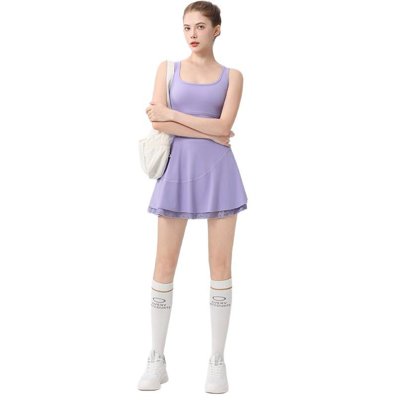 High-Waist Lace Tennis Dress with Chest Pads & Tummy Control
