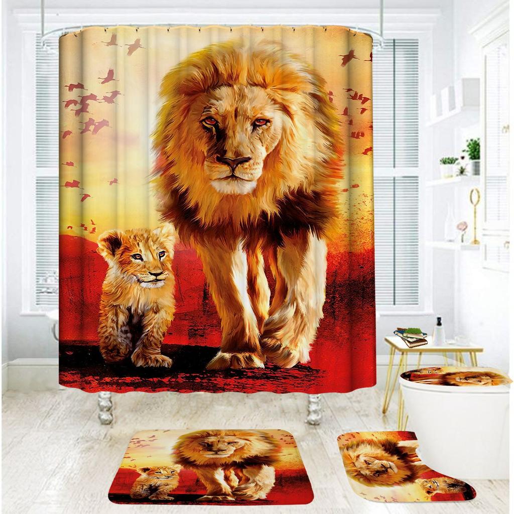 Bathroom Shower Curtain Four-Piece Digital Printing African Animal Waterproof Shower Curtain Shower Curtain Partition Curtain Bath Mat