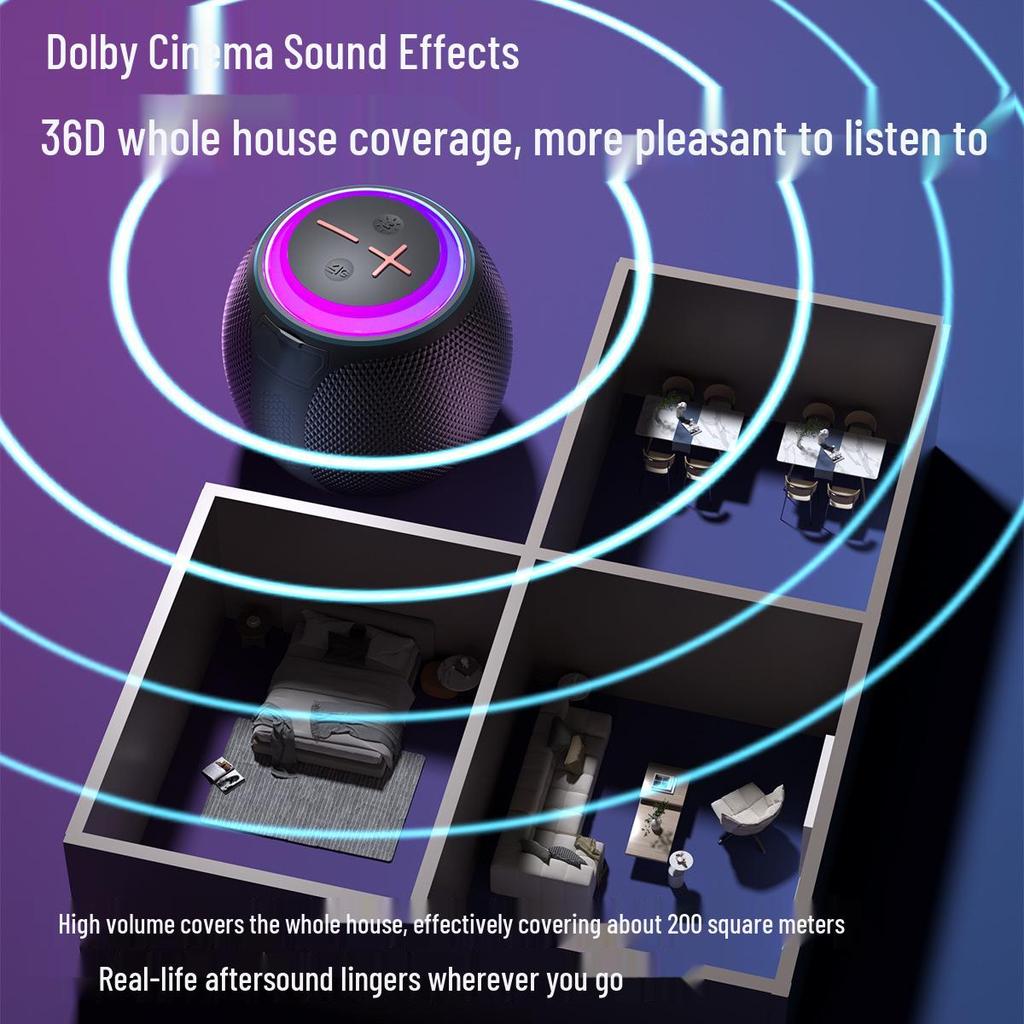 Portable Bluetooth Speaker with Colorful Lighting and Subwoofer for Outdoor Parties (Bluetooth 5.3)