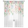 Aquarell-Blumen, rosa Rosen, transparente Fenstervorhänge für Wohnzimmer, Schlafzimmer, Voile-Tüll-Vorhänge, Stoffvorhänge für die Küche