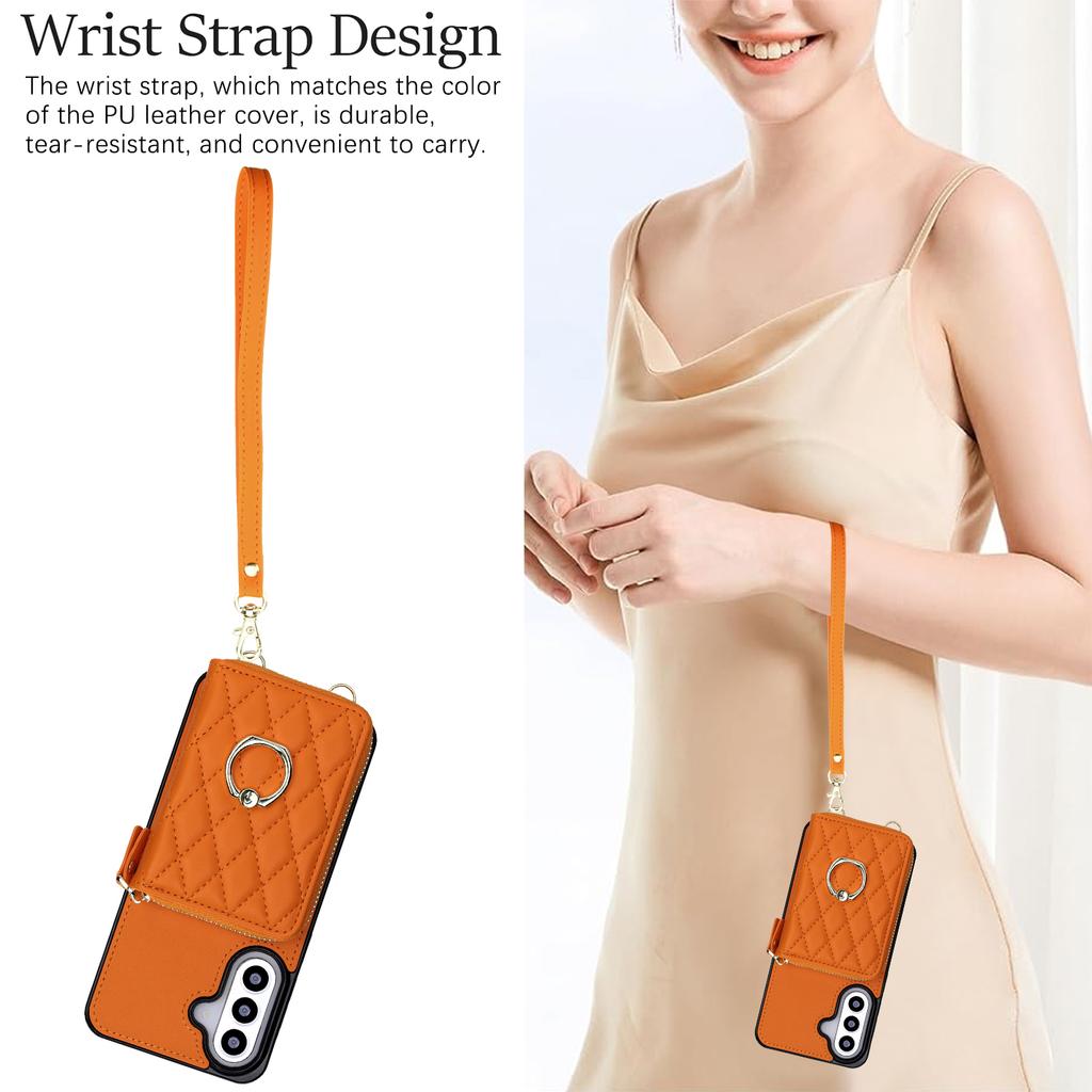 Crossbody Long Lanyard Zipper Card Holder Leather Cover for Samsung Galaxy S26 Ultra S25 S24 S23 S22 A06 A36 Stand Bag Cover