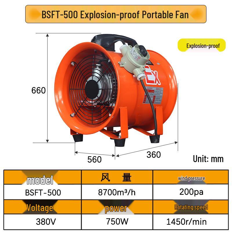 Explosion-Proof 220V Portable Axial Fan with Duct for Mobile Exhaust and Tunnel Spray Painting