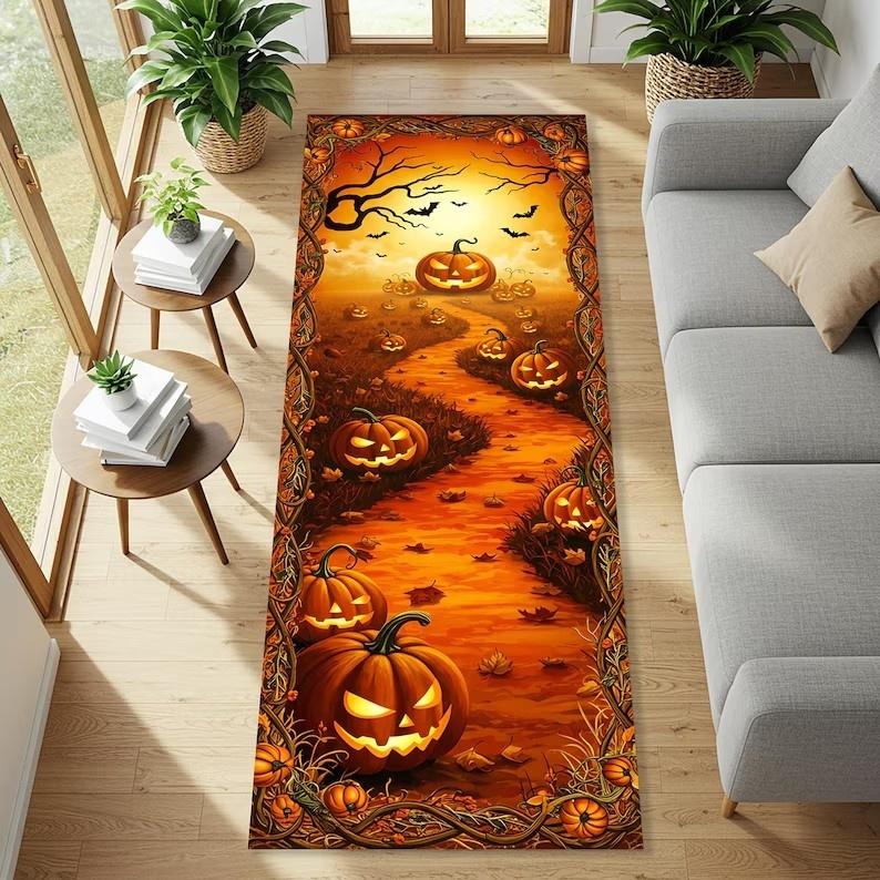

Halloween Runner Rug Castle Pumpkin Skull Carpet Kitchen Anti-Slip Spider Web Printed Rugs for Living Room Home Decor 1pc-40x120CM