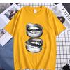 Retro Simple Sexy Lips Print Summer Cotton T-Shirt Fashion Men Clothing Fashion Tops Tees Men Casual Solid Color Streetwear Tops