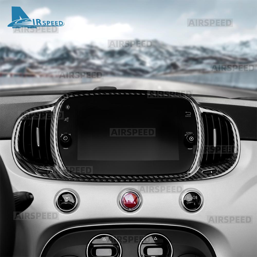 Real Hard Dry Carbon Fiber Sticker For Abarth 595 695 Fiat 500 2016-2024 Fiat 500E 2016-2019 LHD RHD Car 7inch Navigation Frame