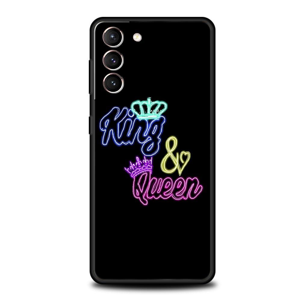 Phone Case For Samsung Galaxy S23 S22 Ultra S20 S21 FE 5G S10 S9 Plus S10E S8 Note 20 Silicone Cover King Queen Lovers Couple