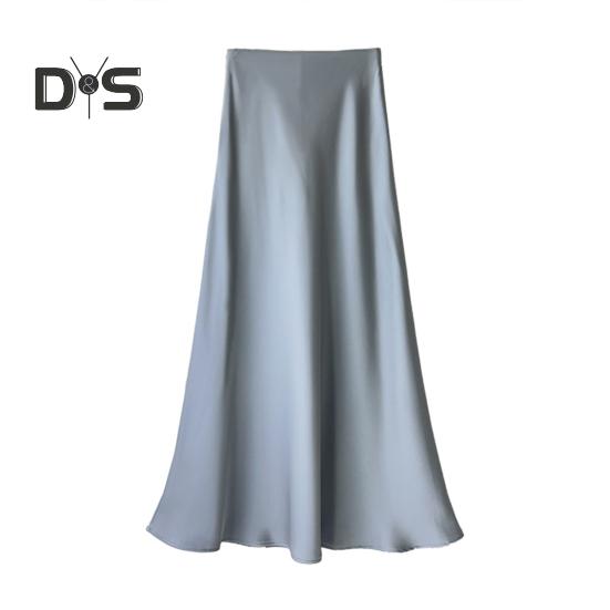 Women Long Skirt Elastic High Waist Smooth Surface Fishtail Skirt with Side Zipper Solid Color Traceless Breathable Skirt