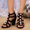Women Sandals Summer Open Toe High Heels Low Block Heel Shoes Gladiator Zipper Thick With Sandals Wedges 2025 New Mules Shoes