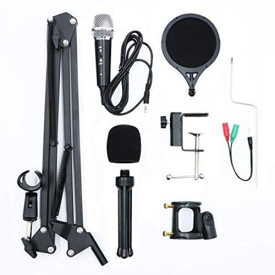 Desk Arm Microphone Stand Tabletop Telescopic Holder Flexible Arm Clamp for Microphone Studio Microphone Condenser Microphone Stand Arm Set Foldable