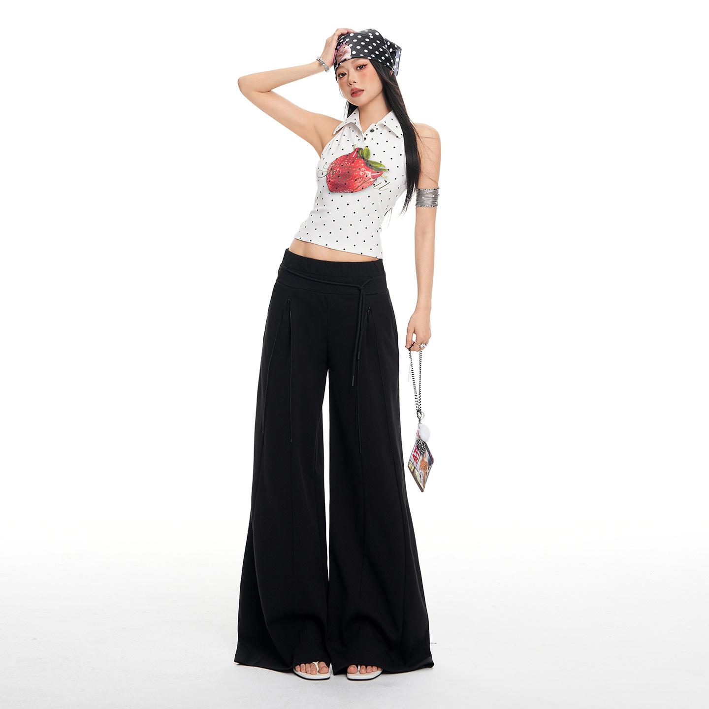 

2026 Spring Low-Waist Drawstring Zipper Loose Drape Casual Pants S