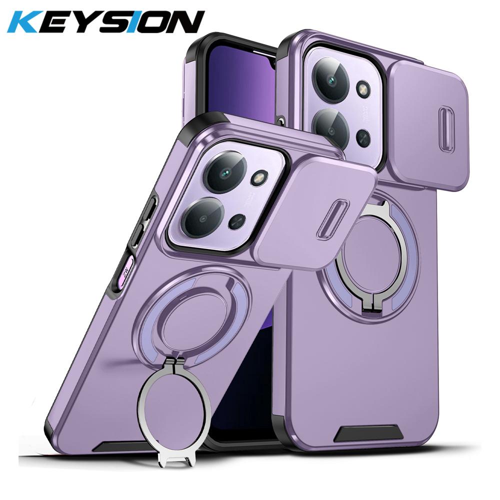 KEYSION 360° Ring Stand Phone Case for Redmi 15C 171mm 173mm Slide Camera Protection Magnetic Shockproof Cover for Xiaomi POCO C85