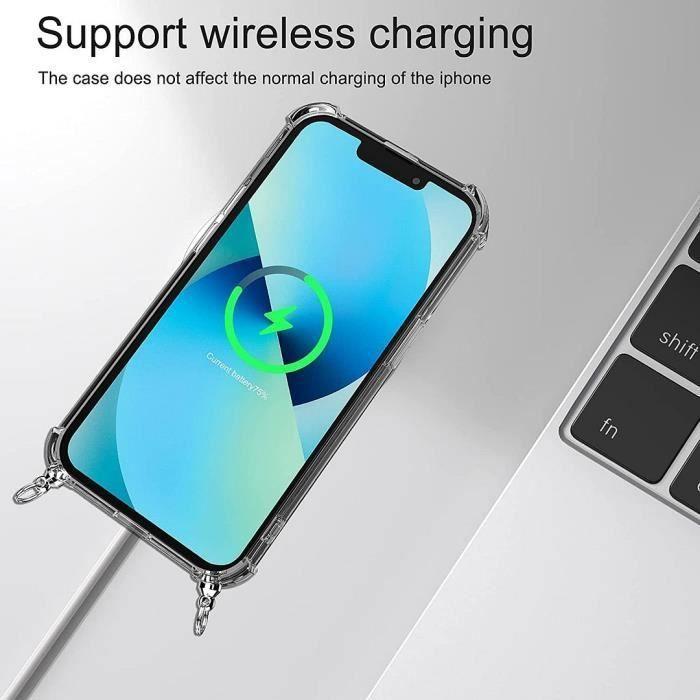 Coque de Protection - E.F.CONNECTION - pour iPhone 12 Pro Max - Souple - Transparent-Noir - Avec Collier Cordon