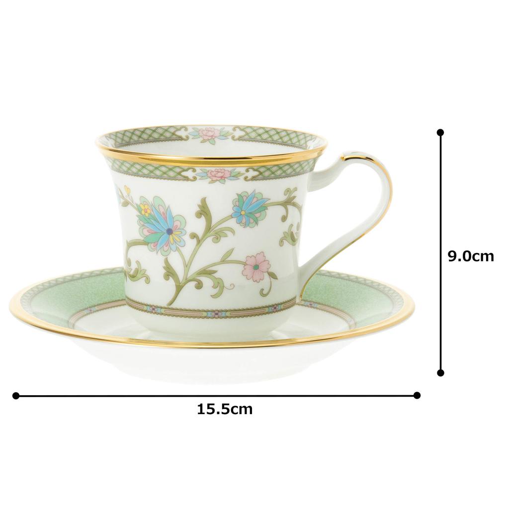 Noritake American Cup Saucer 220cc Yoshino 2 Customers Green Bone China & (Pair Set) Y6704/9983
