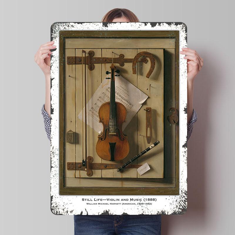 

Violin and Music Still Life Tin Plaque Poster Customized Wall Art Retro Vintage Metal Signs for Man Cave Mancave Decoration Room 7.9x11.8In(20x30cm)