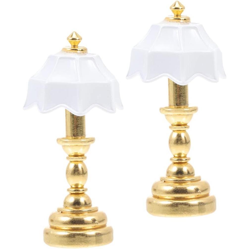 

Миниатюрный кукольный домик, настольная лампа, светодиодная настольная модель, мини-световое украшение, детская игрушка, кукольный домик, игровые аксессуары для мини-дома, спальни, упаковка из 2 шт. 4*2*2cm,2Pcs золотой/белый