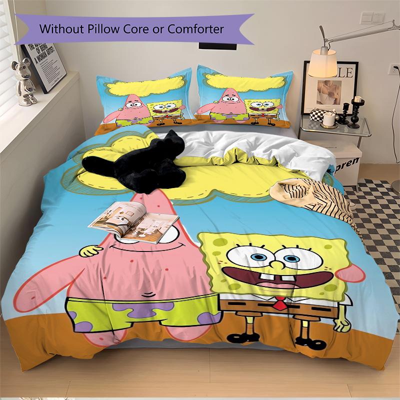 3Pcs Spongebob Patrick'S Adventure Bedding Set Soft Fabric Duvet Cover Pillowcases Christmas Xmas Halloween Gift 1 Duvet Cover 2 Pillowcase L1508