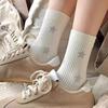 1 Pair Women Socks Star Pattern Black White Gray Mid-Calf Cotton Sports Socks Five Star College Style Autumn Spring Warm Socks
