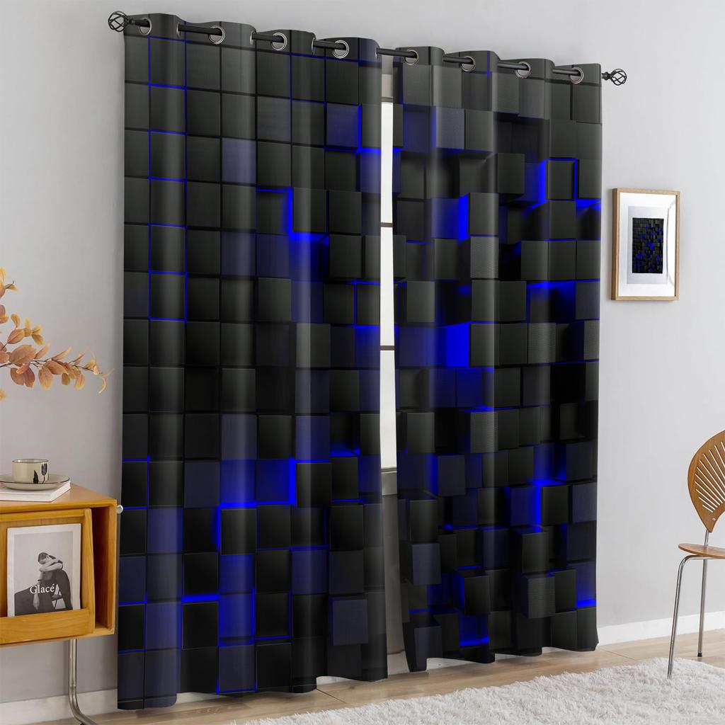 Ensemble de 2 Rideaux Décoratifs Mode pour Chambre à Coucher Salon Bureau Espace Treillis Blocs Rouge Noir Bleu Fabriqué en Polyester
