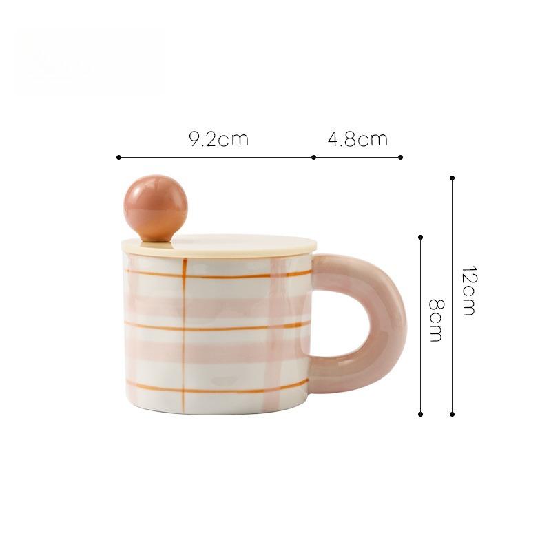 

Striped Ceramic Mug with Lid Ceramic Ball Dopamine Style Teacup Office Living Room Bedroom Coffee Cup розовый