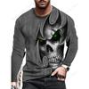 Halloween 3d Skull Skeleton Graphic Print  Long Sleeve T-shirts Fashion Hip Hop Tops Horror Men's T-shirts