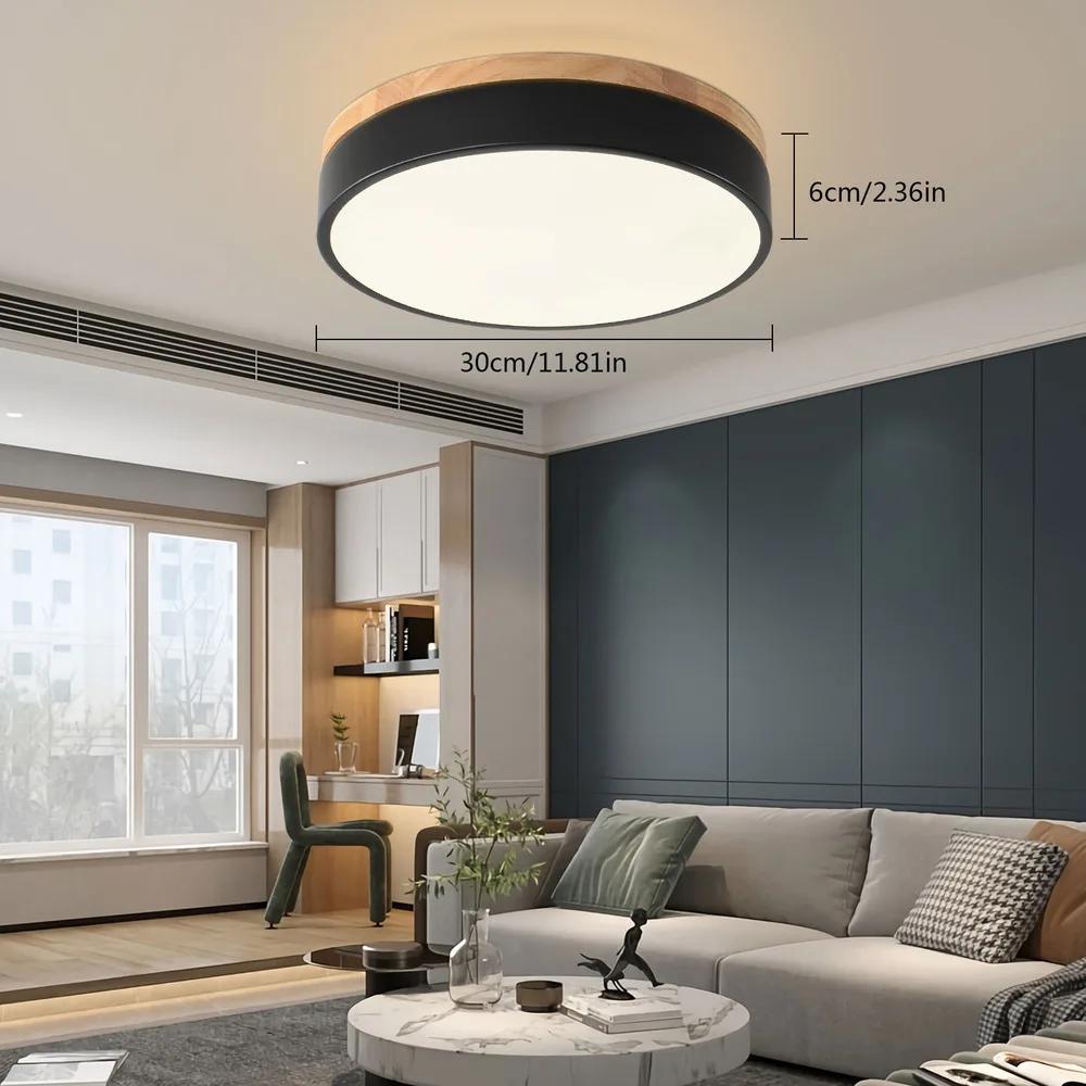 

Bymaocar Modern LED Ceiling Light Minimalist Wood Style Flush Mount Three-color Ceiling Light Fit 10-15m² Area 360° Illumination 24w чорний