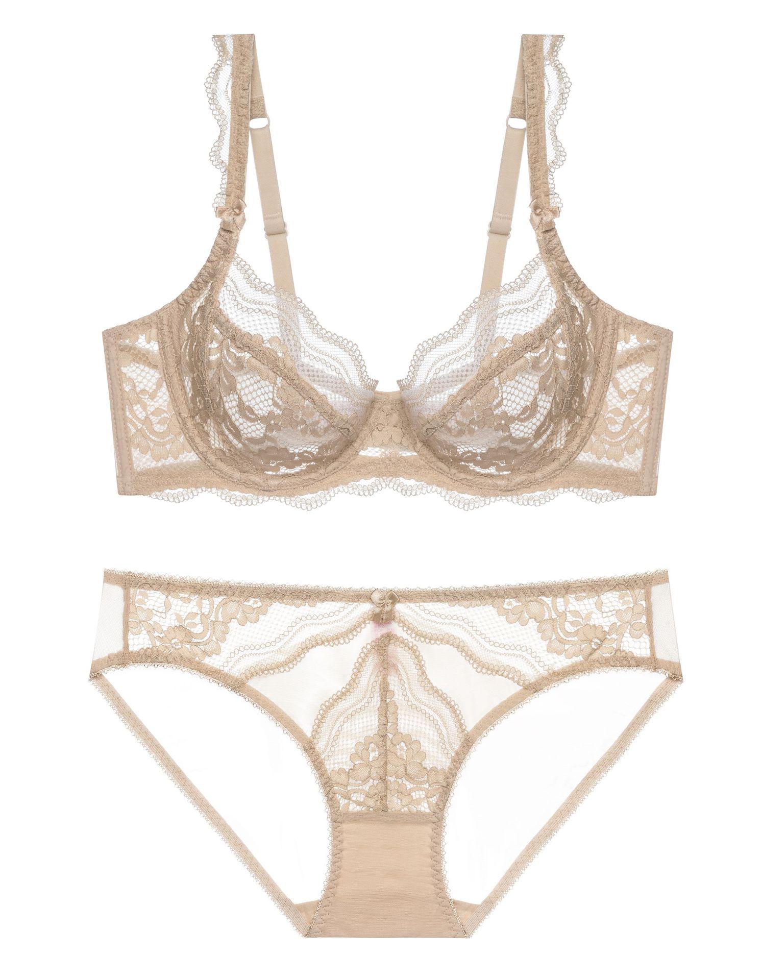 

Кружевной комплект нижнего белья для женщин - Ультратонкий, дышащий бюстгальтер для большой груди Set 42/95C шампанского