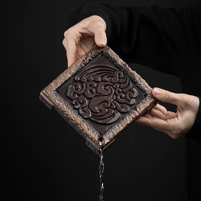 Brick Tea Pot Holder Japanese Household Ceramic  Tray Water Storage Mini Small  Table Single Bamboo Kung Fu  Set