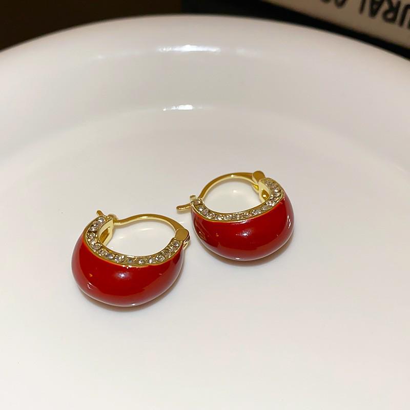 Ancola Silver Needle Red Heart Earrings – Fashionable, Luxurious & Elegant for Autumn/Winter 2025