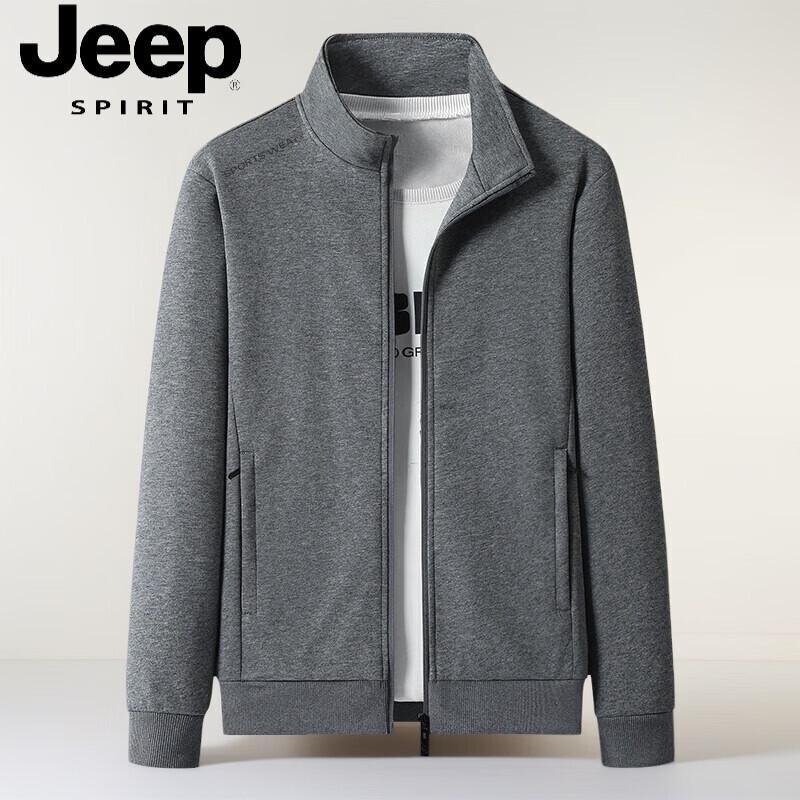 JEEP SPIRIT Men's Stand Collar Cotton Zip-Up Sweatshirt