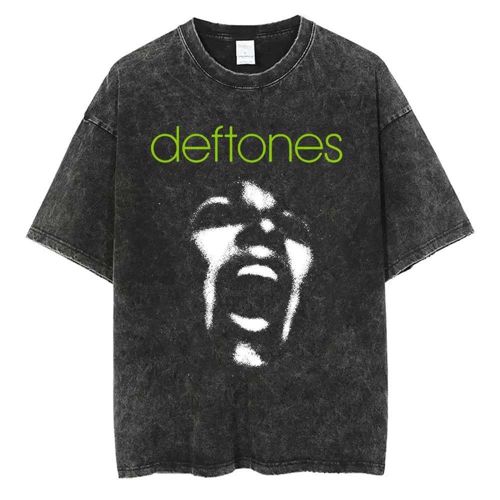 Washed Deftones Live PerforUnisexce Themed TShirt (Iconic Stage Silhouette Art Rainbow Stripe Detail Minimalist White Font S