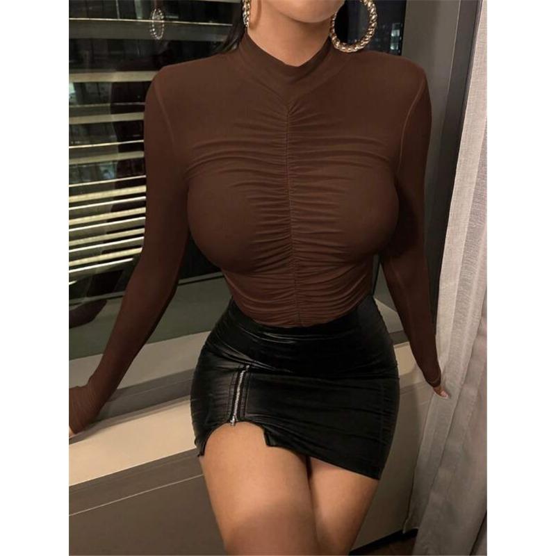 Women's Autumn and Winter Bottoming Slim Hundred Pleated Small High Neck T-shirt