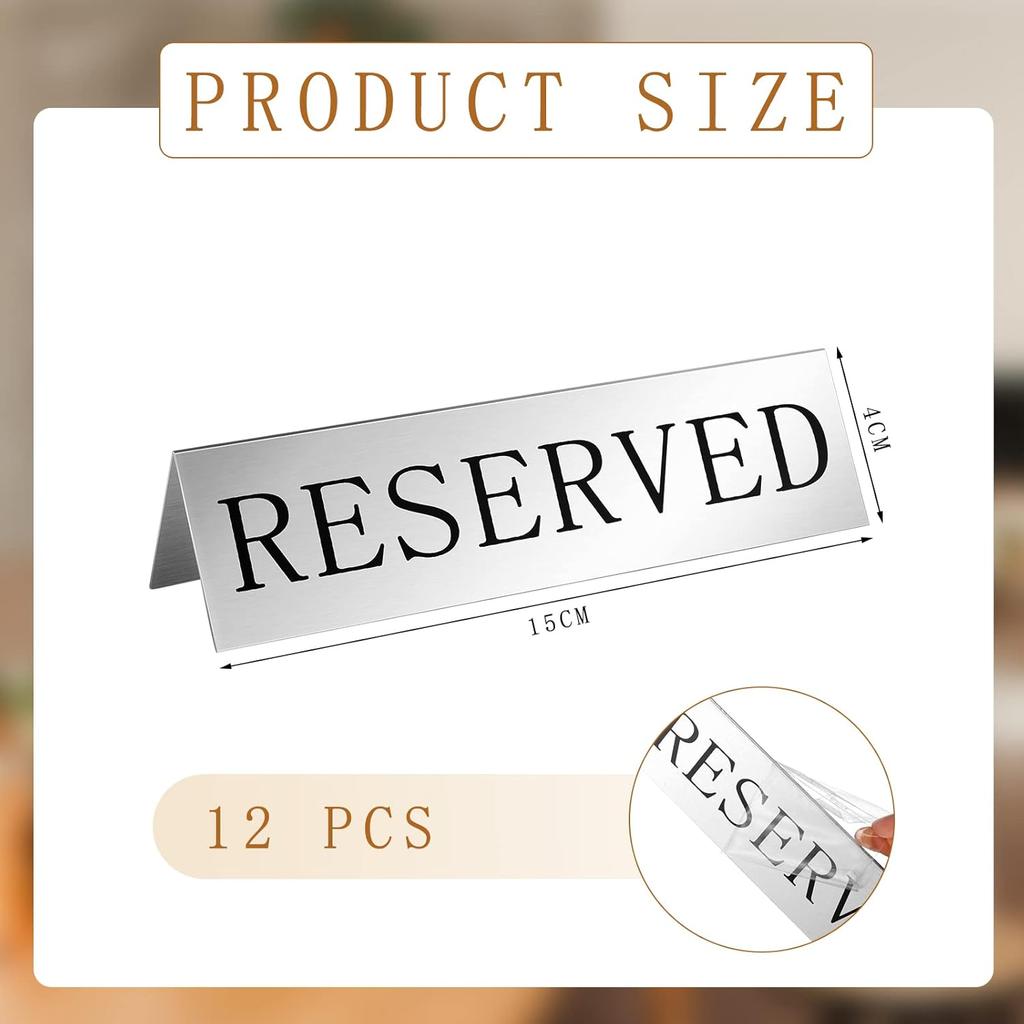 Peryiter 12 Pcs Table Top Reserved Sign Metal Reserved Table Tent Signs Double Sided Guest Reservation Seat Indicators for Wedding Restaurant Family