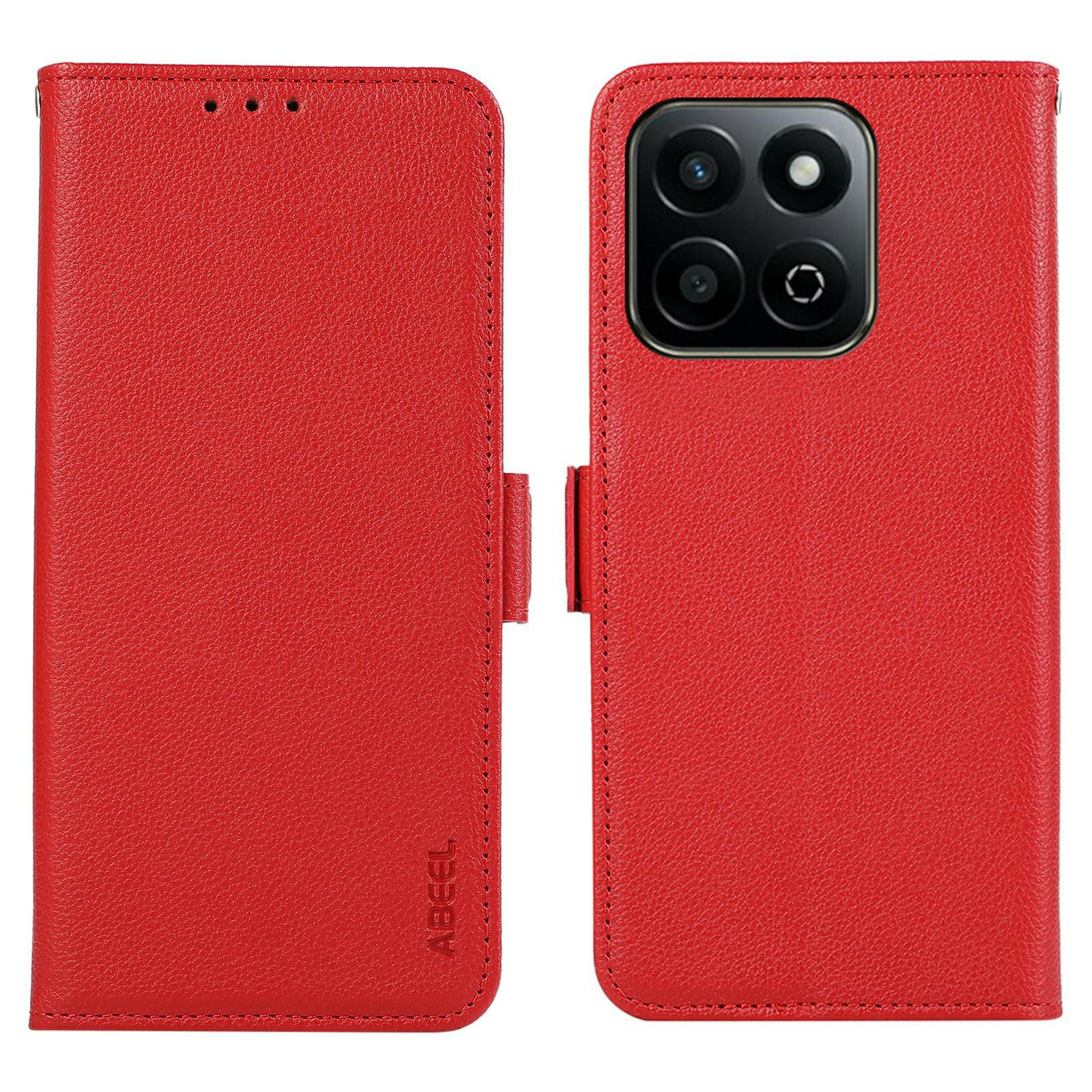 

ABEEL For Honor X7c 4G/200 Smart 5G/Play 60 Plus 5G Case Litchi Texture Leather RFID Blocking Phone Cover Red