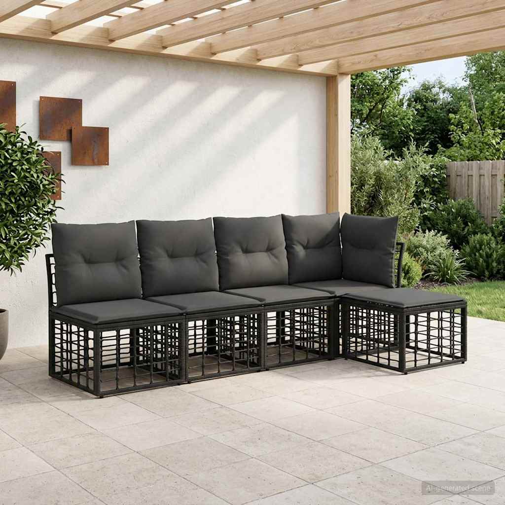 Outdoor Sofa Set Black Polyester