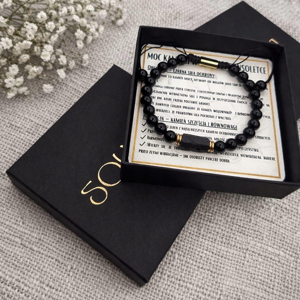 Tourmaline Obsidian Black Lucky Stone Bracelet On a String, Adjustable