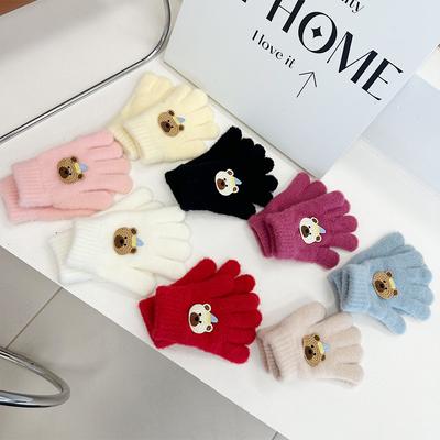 Koreansk version av tecknad plysch barnhandskar söta björn stickade femfingerhandskar manliga och kvinnliga baby skrivfingerhandskar