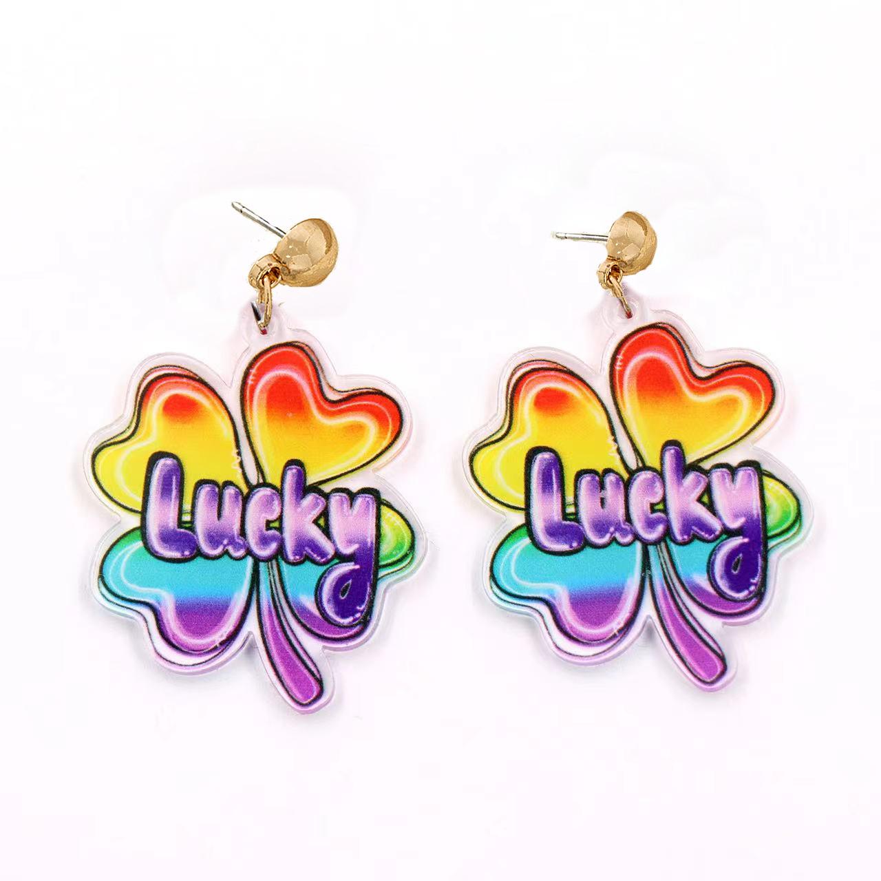 Lucky four-leaf clover gradual change earrings women s acrylic lucky acrylic earrings ins