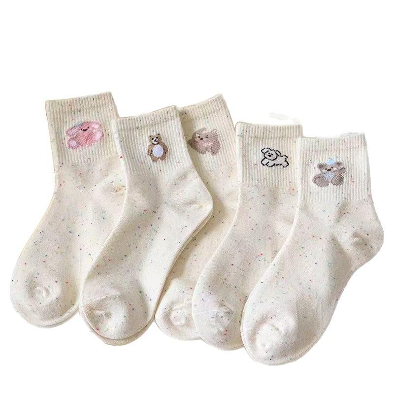 Socks for Girls, Spring and Autumn Animals, Cartoon Women, Mid-calf Socks, Sports Socks, White Socks, Cute Ladies