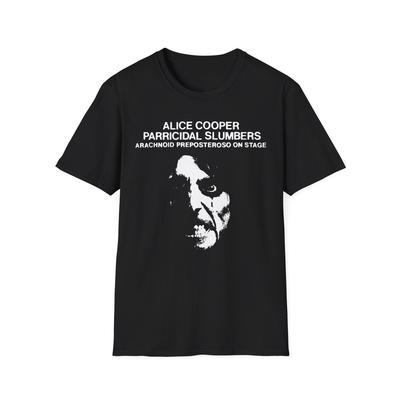 Alice cooper 1974 parrizidaler schlummer arachnoid präposteroso auf der bühne t-shirt