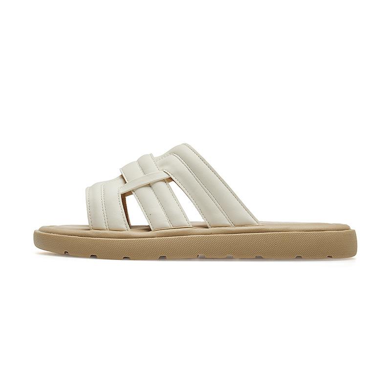 Augustine flat-bottomed cool slippers summer new French one-word with soft-soled white beach shoes