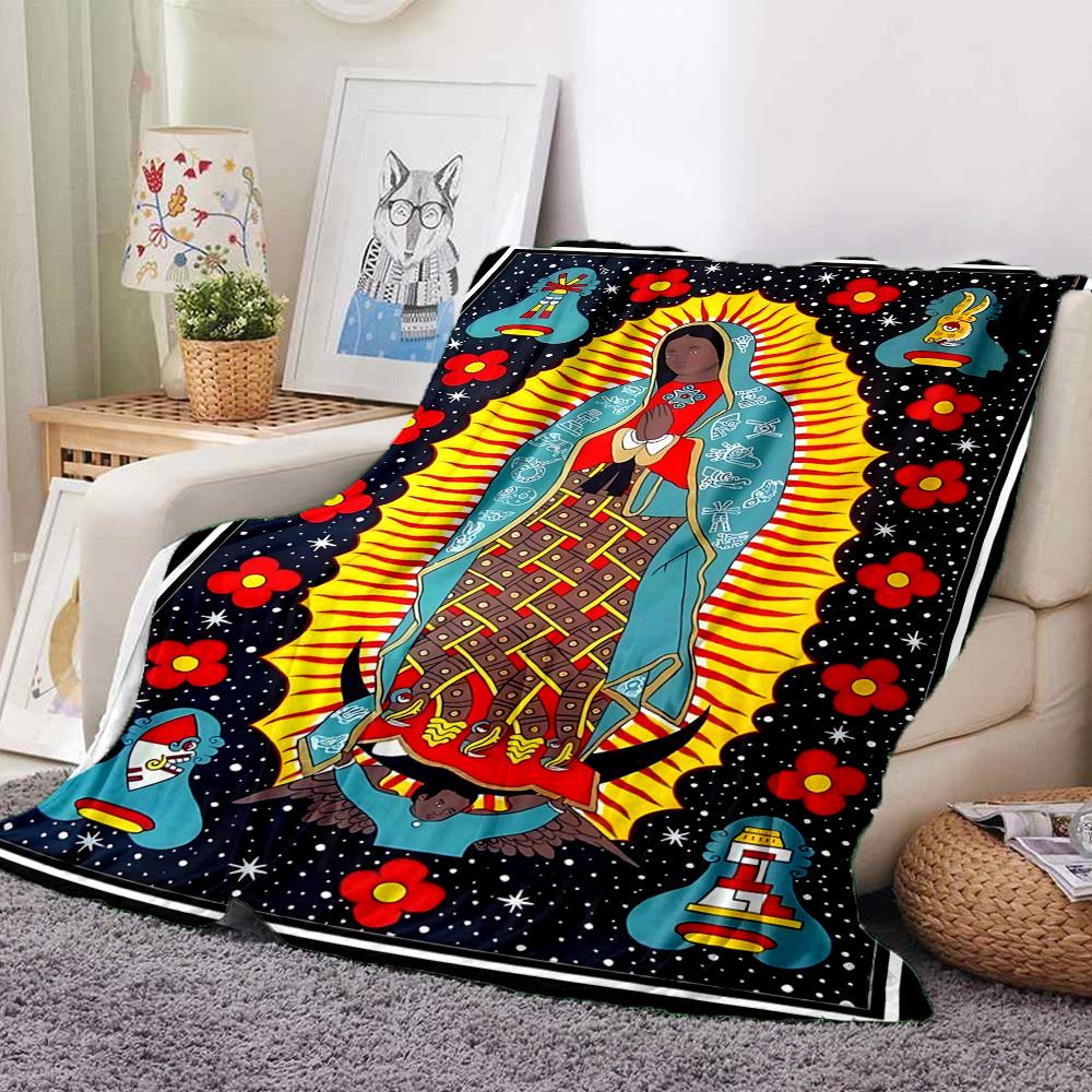 1pc Virgin of Guadalupe Blanket Lightweight Flannel Blanket Throw Blanket For Sofa, Bed, Travel, Camping, Livingroom, Office Yy251015158