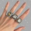 Vintage Square Acrylic Diamond Ring, Fashionable Geometric Imitation Gemstone Ring, Index Finger Ring