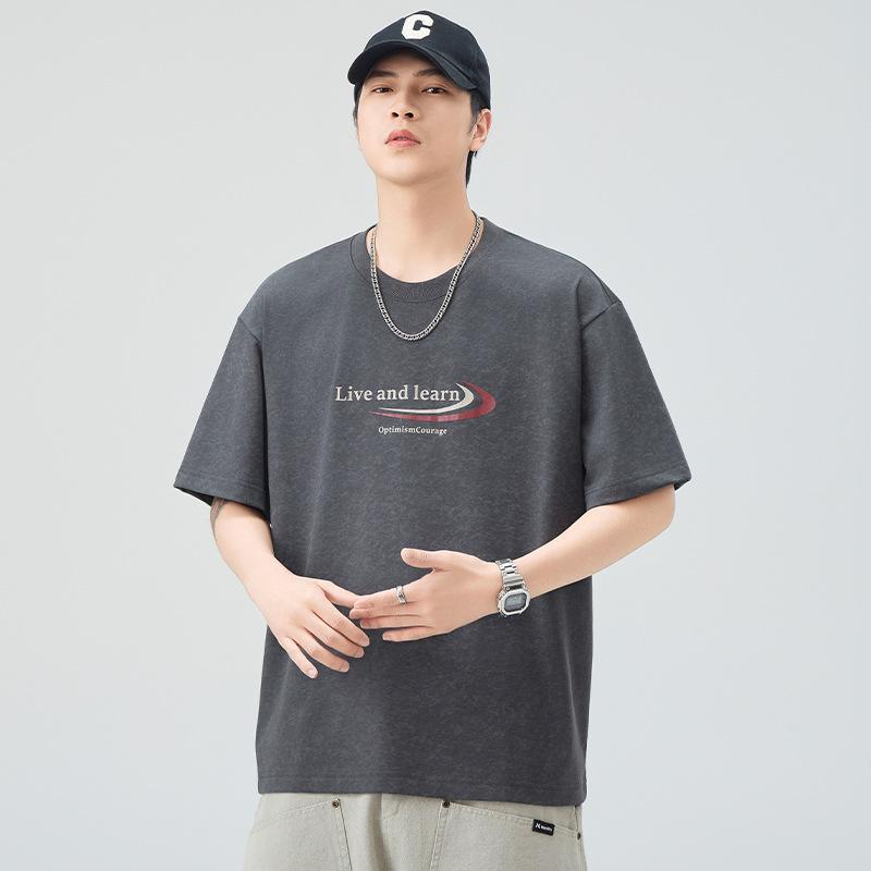 Updated Summer Printed Relaxed Fit Five-quarter Sleeve T-shirt Mens Everyday Short-sleeved T-shirt Japanese Vintage Style