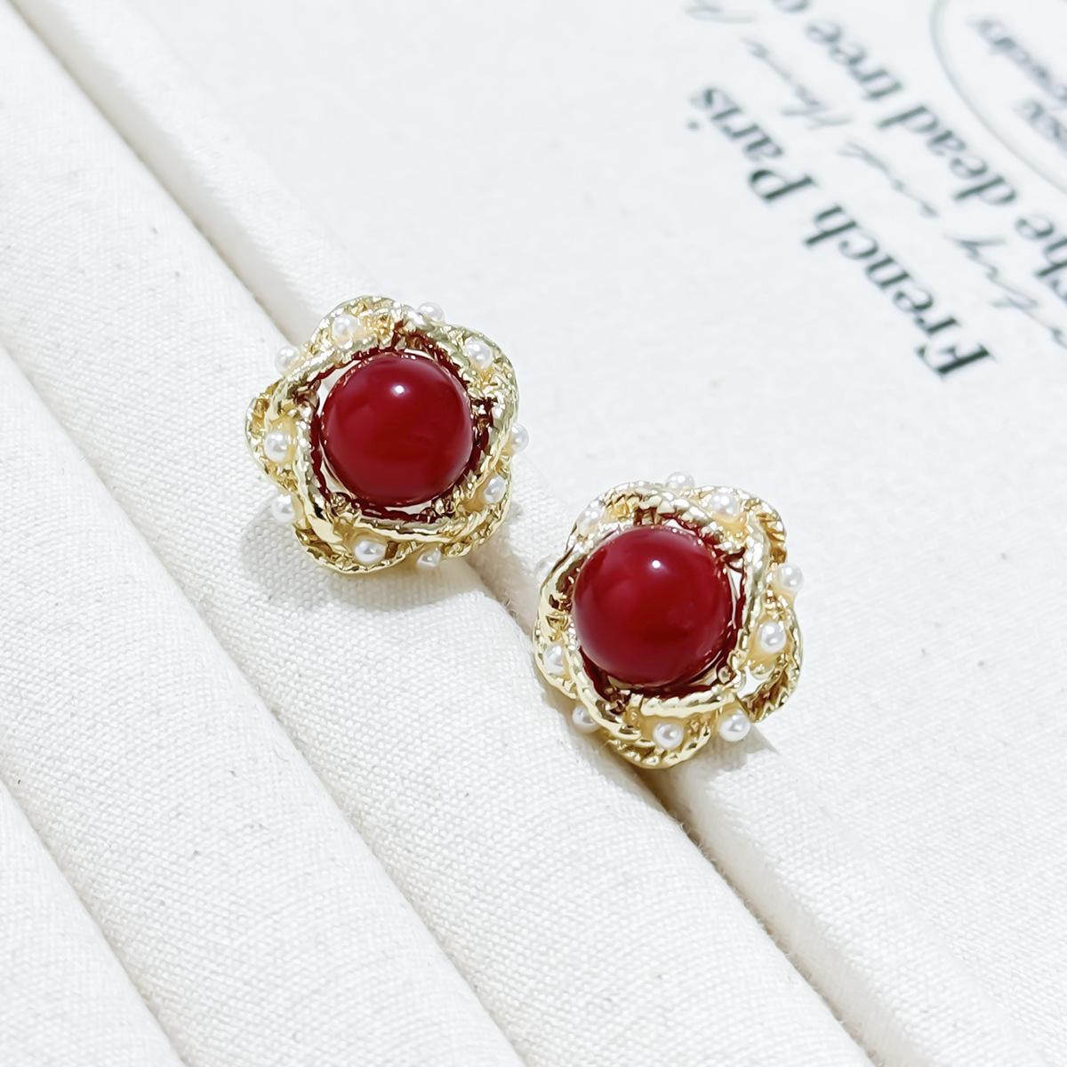 

Винтажные бордовые серьги в стиле Гонконга, геометрические серьги High Sense Tide French Stud, элегантные новогодние серьги